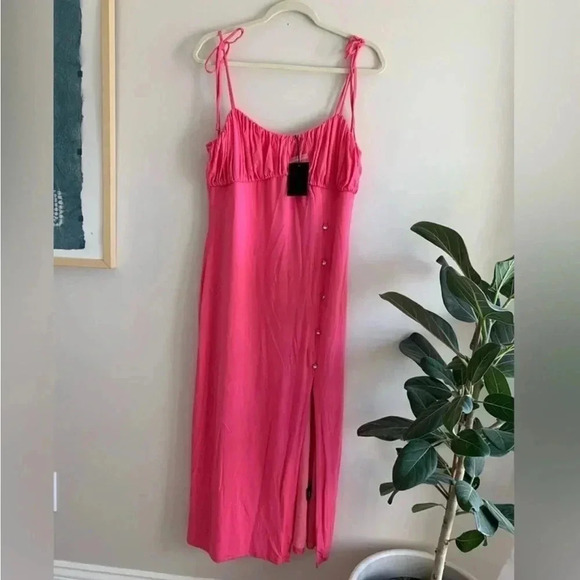NWT NBD Revolve Fleure Hot Pink Crystal Studded Slit Strappy Jersey Midi Dress M - Picture 5 of 9